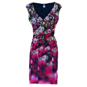 Vintage Jean Paul Gaultier Soleil Printed Midi Sheath Dress Floral Pink Small